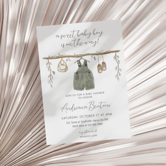 ボーホー ブリス 水彩 おむつ 男の子 ベビーシャワー 招待状