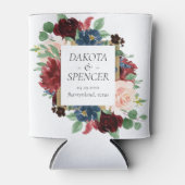 ボーホー ブルーム | バーガンディ レッドとネイビー セーブ・ザ・デート 缶クーラー (正面)