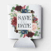 ボーホー ブルーム | バーガンディ レッドとネイビー セーブ・ザ・デート 缶クーラー (裏面)