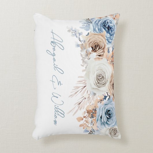 ボーホー ブルー ダスティ ブルー ボヘミアンフラワー ウェディングデコレーション アクセントクッション (正面(垂直))