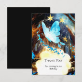 ボーホー ブルー バタフライ バースデー サンキューカード (正面/裏面)