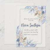 ボーホー ブルー フローラル パンパス グラス 招待状 (正面/裏面)