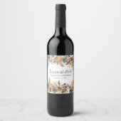 ボーホー ブルー ブラウン ボタニカル パーム パンパス グラス ブライダル ワインラベル (正面)