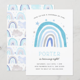 ボーホー ブルー レインボー キッズ バースデーパーティー 招待状