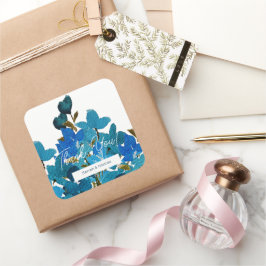 ボーホー ブルー 水彩 フラワーズ モノグラム スクエアシール