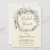 ボーホー ブルー 花のリース 結婚前のお祝い 招待状 (正面)