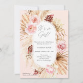 ボーホー ベイビー シャワー ガール ピンク フローラル パンパス 招待状 (正面)