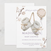 ボーホー ベイビー ブーティーズ ミューテッド クリーム ホワイト ベイビー シャワー 招待状 (正面/裏面)