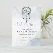 ボーホー ベイビー ボーイ  ダスティ ブルー ドリームキャッチャー 招待状 (スタンド正面)