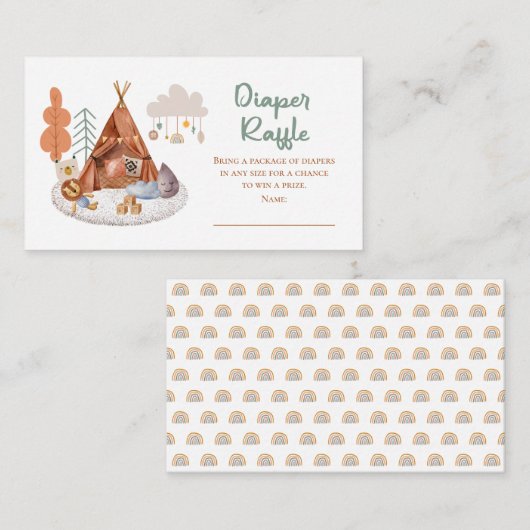 ボーホー ベイビー ボーイ ティーピーとおもちゃのシャワーディーパーラッフル エンクロージャーカード (正面/裏面)