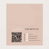 ボーホー ベージュ カリグラフィー スクリプト QR コード 折り畳み 名刺 (内部フラット)