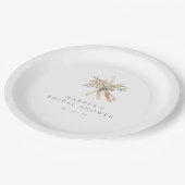 ボーホー ベージュ & セージ フラワーズ & リボン ブライダル シャワー ペーパープレート (アングル)