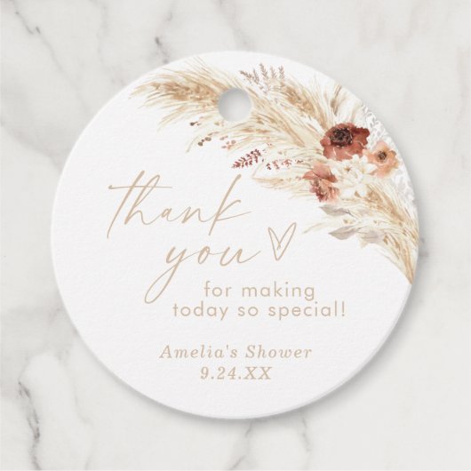 ボーホー ベージュ ブライダル シャワー サンクス ギフト タグ (正面)