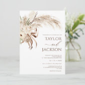 ボーホー ベージュ ブラウン フラワー パンパス グラス ウェディング 招待状 (スタンド正面)