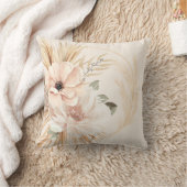 ボーホー ベージュ ブラウン 水彩 花 ヤシの木 クッション (ブランケット)