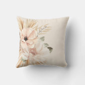 ボーホー ベージュ ブラウン 水彩 花 ヤシの木 クッション (裏面)