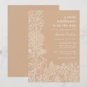 ボーホー ベージュ ワイルドフラワー ベビーシャワー 招待状 (正面/裏面)