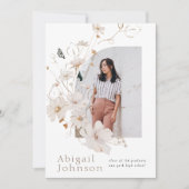 ボーホー ベージュ 水彩 花柄 卒業パーティー 招待状 (正面)