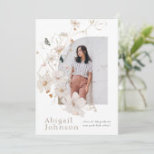 ボーホー ベージュ 水彩 花柄 卒業パーティー 招待状 (スタンド正面)