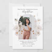 ボーホー ベージュ 水彩 花柄 卒業パーティー 招待状 (裏面)