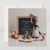 ボーホー ペンギンぬいぐるみ 妊娠発表カード 招待状 (正面)