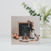 ボーホー ペンギンぬいぐるみ 妊娠発表 招待状 (スタンド正面)