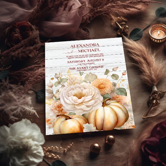 ボーホー ホワイト ゴールド グリッター パンプキン ウェディング 招待状