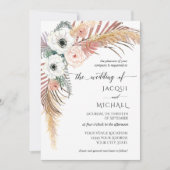 ボーホー ホワイト ブラッシュ フローラル パンパス グラス パーム 植物 招待状 (正面)