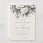 ボーホー ホワイト ローズ フラワーフラワー ガーデン ウェディング 招待状 (正面)