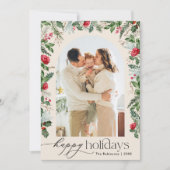 ボーホー ボタニカル アーチ ハッピー ホリデー 1 枚の写真 シーズンカード (正面)