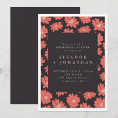 ボーホー ボタニカル フラワーズ ブラック レッド リハーサル ディナー 招待状 (正面/裏面)