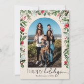 ボーホー ボタニカル フラワー アーチ ハッピー ホリデー 1枚の写真 シーズンカード (正面)