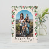 ボーホー ボタニカル フラワー アーチ ハッピー ホリデー 1枚の写真 シーズンカード (スタンド正面)