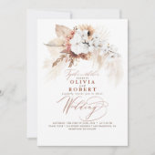 ボーホー ボタニカル フラワー モダン テラコッタ ウェディング 招待状 (正面)