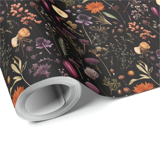ボーホー ボタニカル ヴィンテージ プレスド フラワーズ パターン ラッピングペーパー (ロールコーナー)