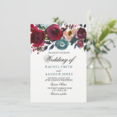ボーホー ボルドー ワインレッドの花の結婚式招待状 招待状 (スタンド正面)