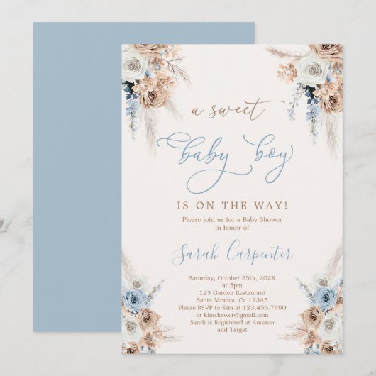 ボーホー ボーイ ベイビー シャワー 招待状 (正面/裏面)