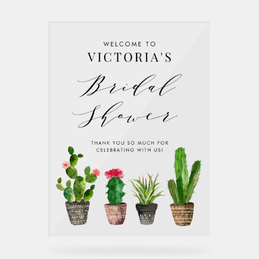 ボーホー ポッテッド サキュレントとサボテン ブライダルシャワー アクリルサイン (正面)