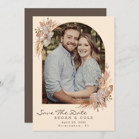 ボーホー ポンパス グラス セーブ・ザ・デート ウェディング カード (正面/裏面)