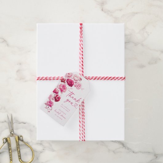 ボーホー マジェンタ ホットピンク フラワー ブライダルシャワー フェイバー ギフトタグ (より糸付き)