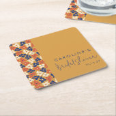 ボーホー マスタード ブルー ボタニカル ブライダル シャワー カスタム スクエアペーパーコースター (アングル)