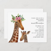 ボーホー ママ + 赤ちゃんキリン ベビーシャワー 招待状 (正面/裏面)