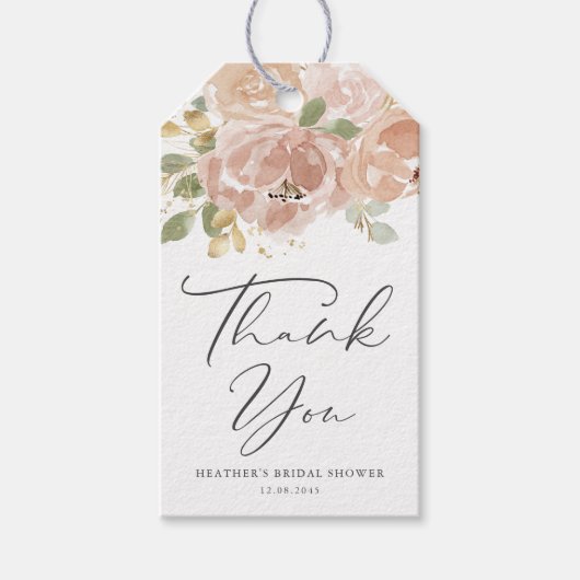ボーホー マーブ ピーチ フラワー ブライダル シャワー サンクス ギフトタグ (正面)
