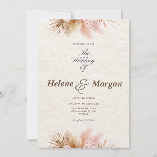 ボーホー ミニマリスト ウェディング 招待状 (正面)