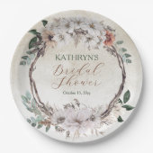 ボーホー ミューテッド フォール フローラル ブライダル シャワー ペーパープレート (正面)