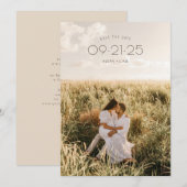 ボーホー モダン ミニマル リアルな ニュートラル ウェディング セーブザデート (正面/裏面)