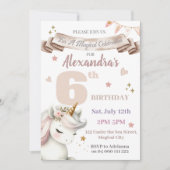 ボーホー ユニコーン マジカル ガール 6歳の誕生日パーティー招待状 招待状 (正面)