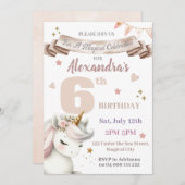 ボーホー ユニコーン マジカル ガール 6歳の誕生日パーティー招待状 招待状 (正面/裏面)