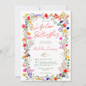 ボーホー ライフタイム バタフライ ワイルドフラワー ブライズシャワー 招待状 (正面)