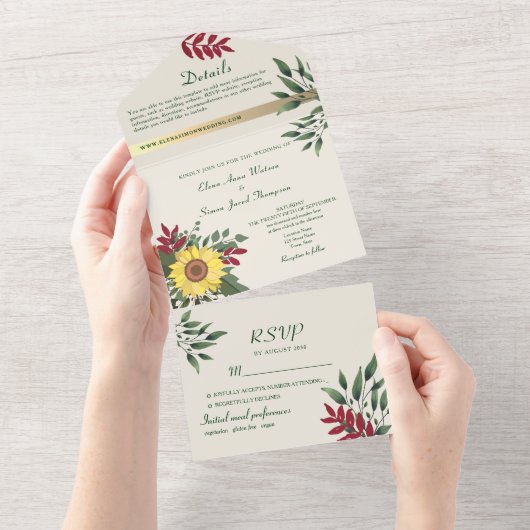 ボーホー ラスティック ひまわり ウェディング オールインワン招待状 (貼ってはがせる)